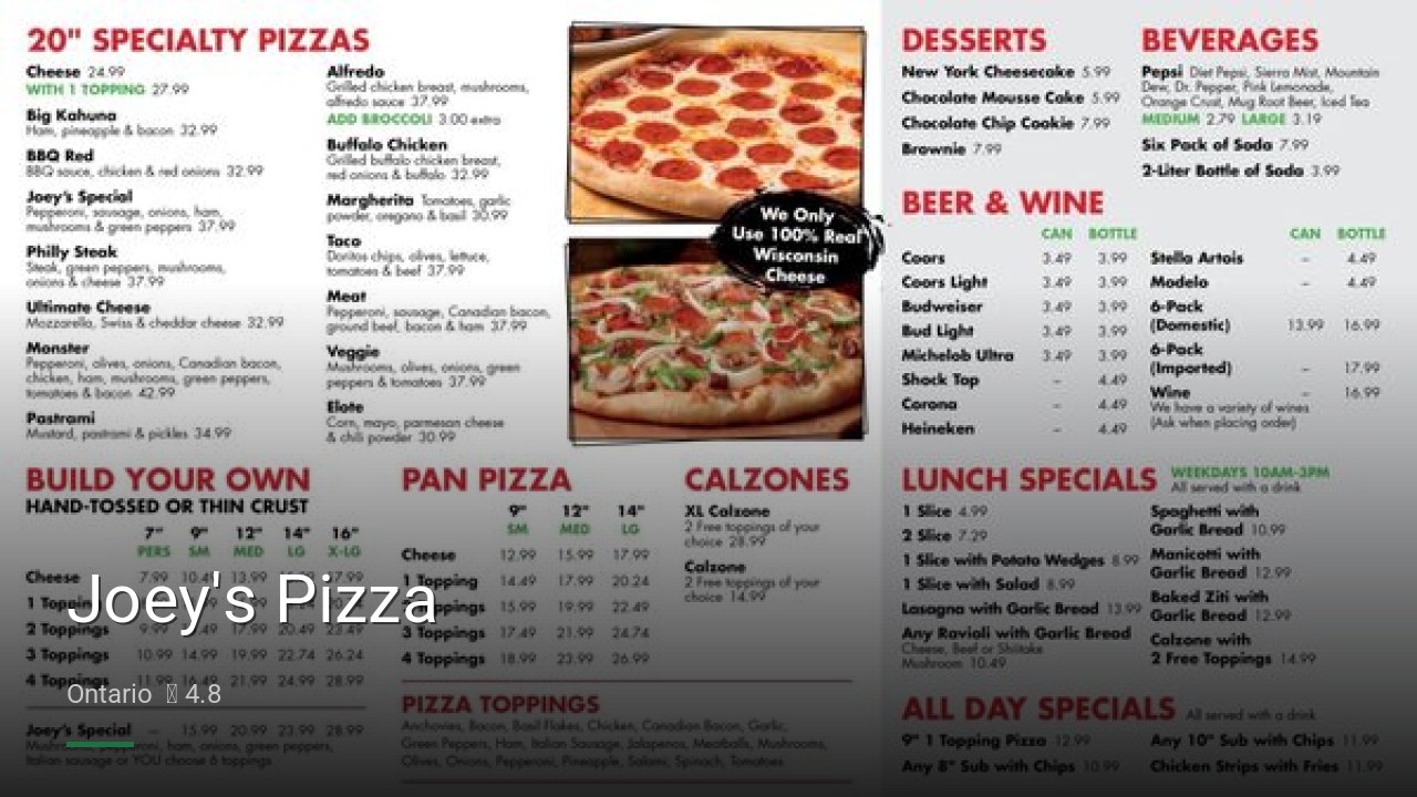 Joey's Pizza - Sports Bars in Ontario