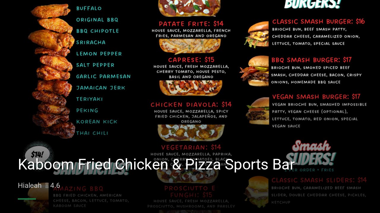 Kaboom Fried Chicken & Pizza Sports Bar - Sports Bars in Hialeah